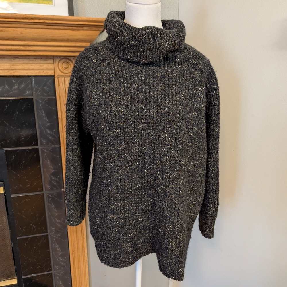 Free People Gray Chunky Marled Rib Knit Turtleneck Wool Blend Sweater Size Large